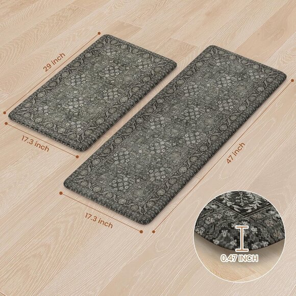 New 2Pcs Green Kitchen Mat Set, Non Slip Waterproof Cushioned Rugs for Floor - Picture 3 of 9